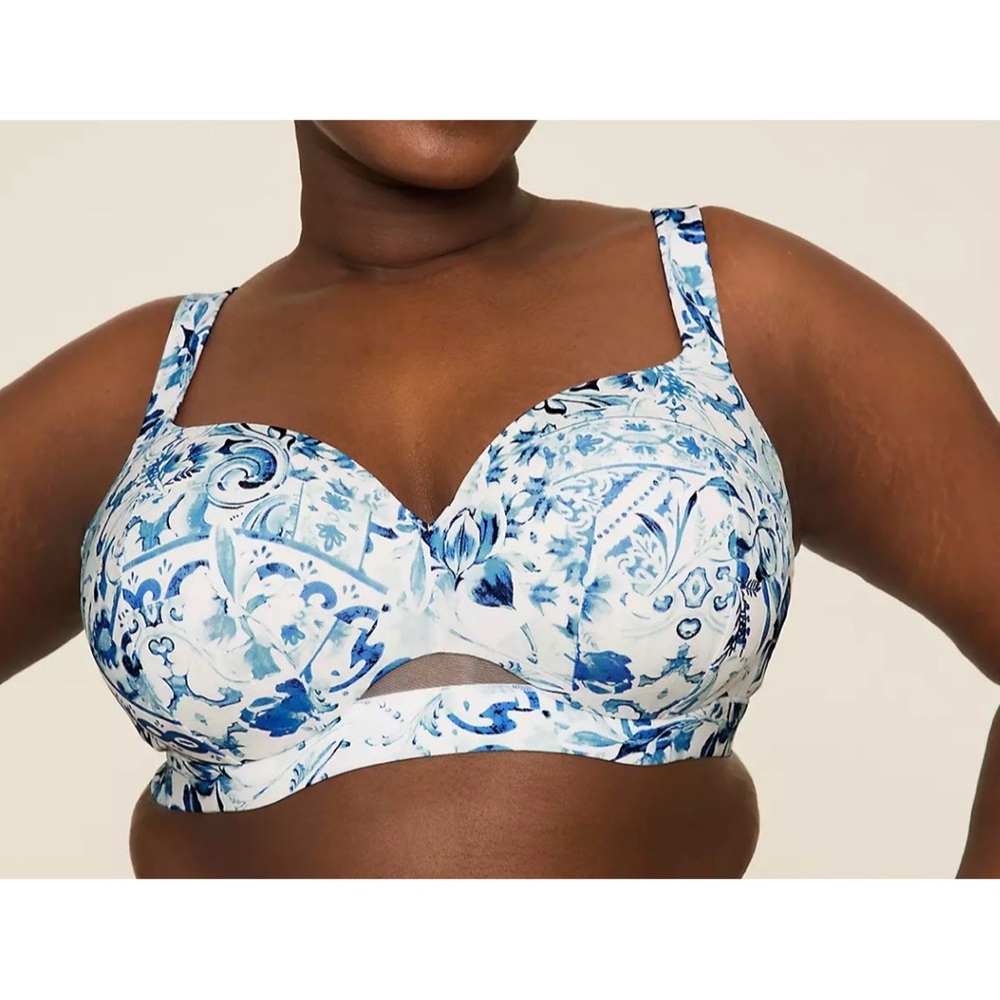 Cacique Lightly Lined Full Coverage Underwire Blue & White Floral Bra 42DDD